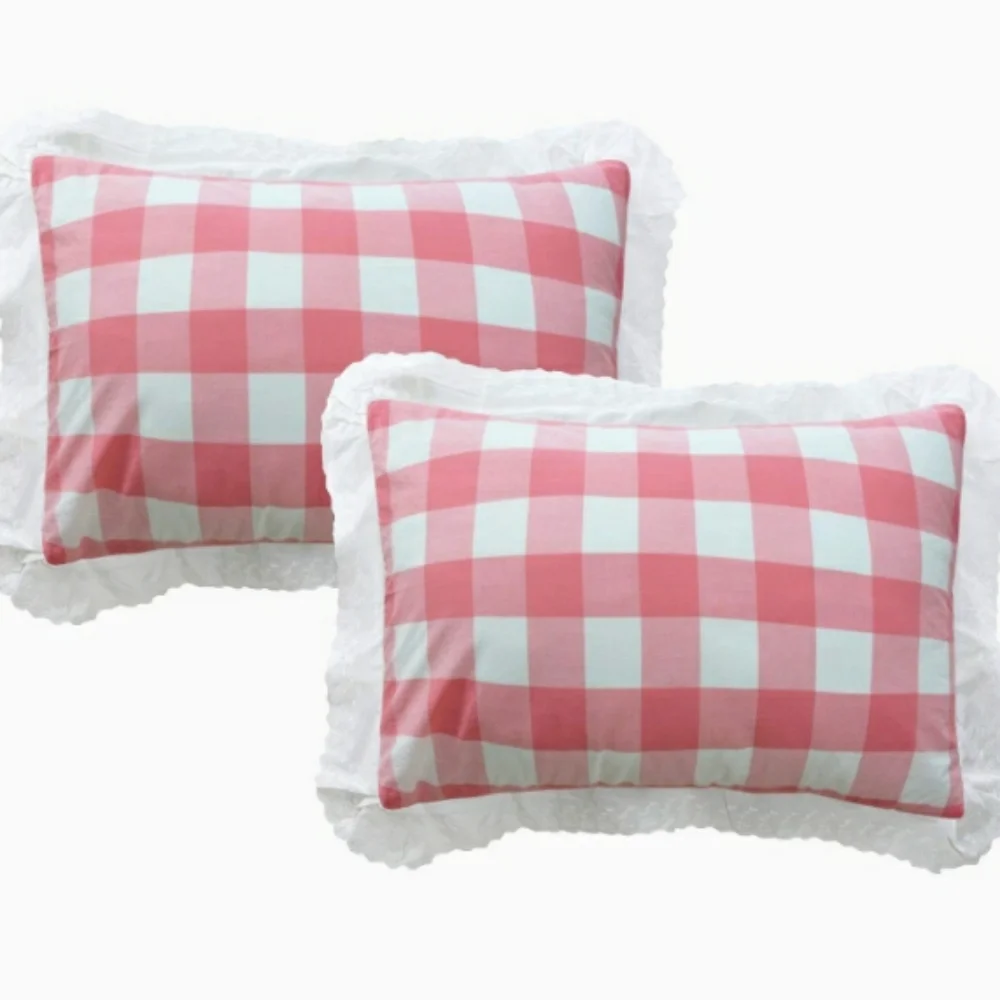 ⭐🆕 Farmhouse pink white buffalo plaid duvet set